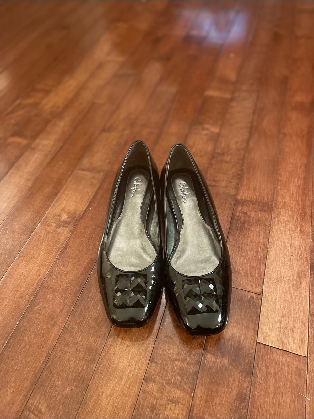 Cole Haan Air Camille Black Patent Ballet Flats with Faceted Toe Accent - 10AA